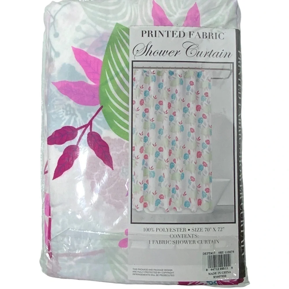 Shower Curtain Fabric Colorful Modern Farmhouse Floral Pink Blue Green 70 X 72